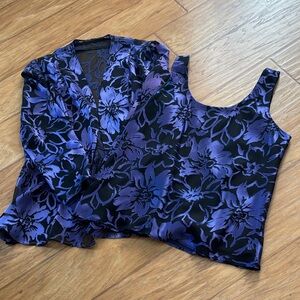 Black and Purple Floral Women's Blouse Set